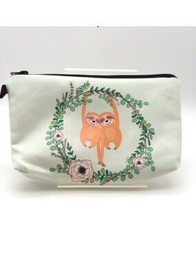 Sloth Makeup Bag Cosmetic Pouch Travel Friends Love Happy Flowers NEW Fun Trendy